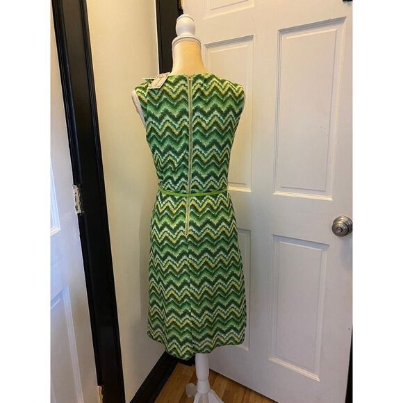 Chartreuse Y2K Donna Rae New York Dress Green Stripe Retro Belted Small Twee - Picture 2 of 11
